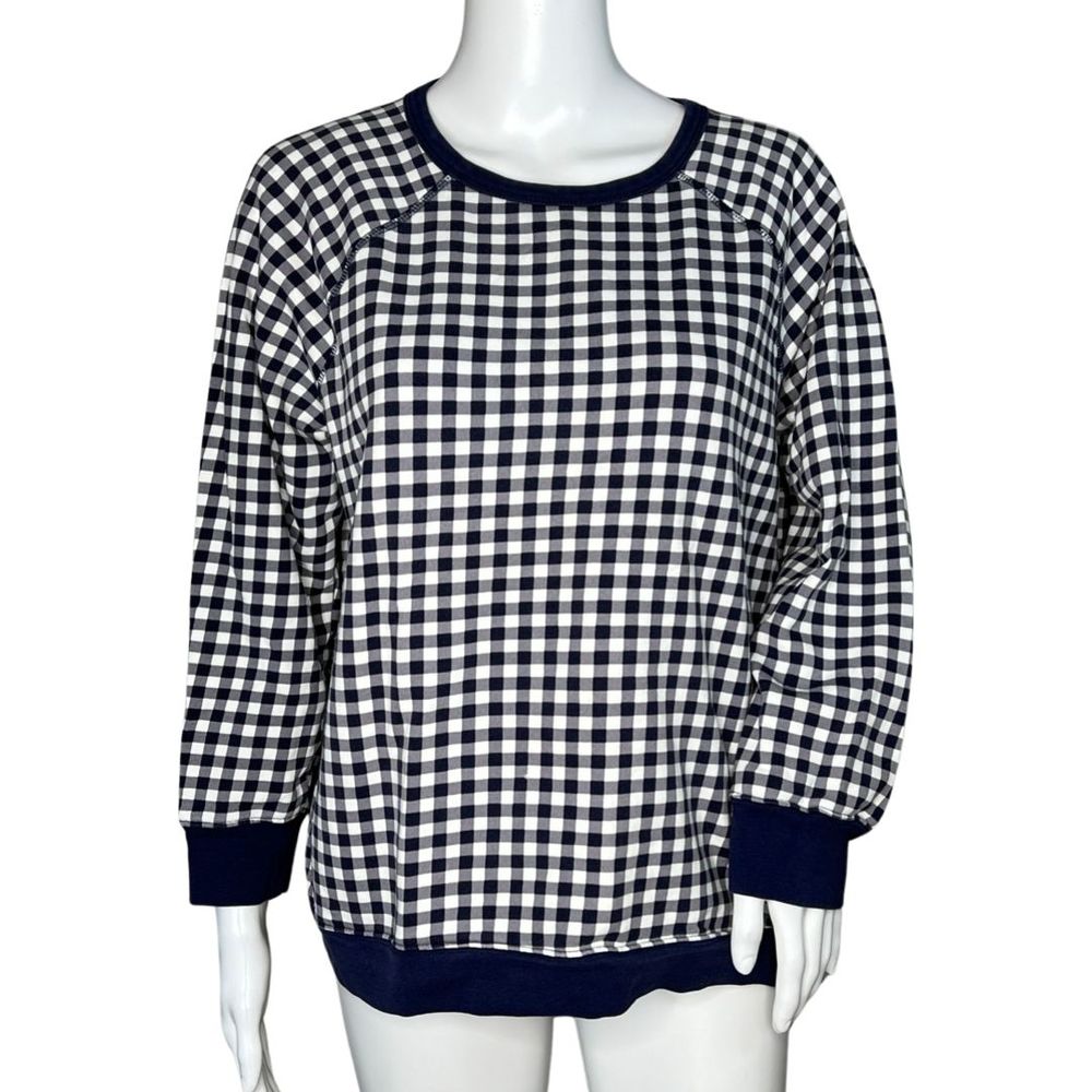 Draper James Sweatshirt Womens 1X Blue White Gingham Plaid Natalie Pullover